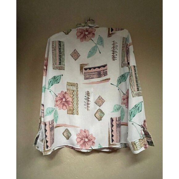 Vintage T. Marie Sissies Women Floral Print Shirt Blouse Top Size 14 Long Sleeve - Picture 2 of 9